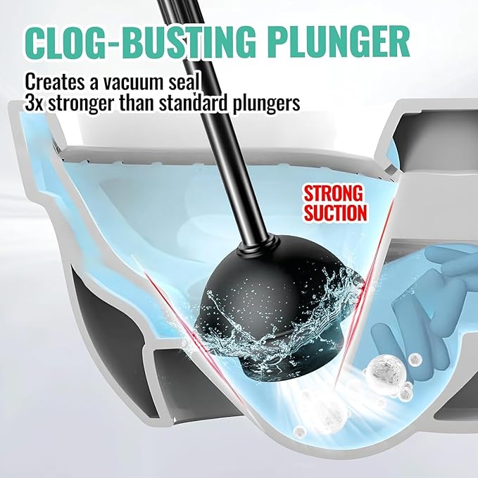 2 Pack 4 in 1 Toilet Brush and Plunger Set with Crevice Cleaning Brush, Toilet Plunger and Brush Set with Extra Long Handle, Plungers for Bathroom Accessories, Toilet Plunger with Holder, Black, Pack