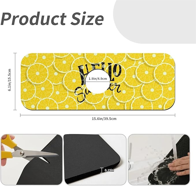 Faucet Draining Mat For Kitchen Sink, Lemon Summer Diatom Mud Absorbent Drain Pad For Bathroom Kitchen Sink Splash Guard Drying Mat