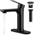 Homikit Matte Black Bathroom Faucet for 1 Hole or 3 Holes, 18/10 Stainless Steel Single Handle Bathroom Sink Faucets for RV Vanity Basin Lavatory Bath with Pop Up Drain & 2 Supply Hoses