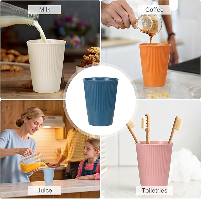 uxcell 4 Pcs Simple Toothbrush Cup, 3.3 x 3.3 x 4.2 Dishwasher Safe Bathroom Tumbler Reusable Plastic Cup Set for Storing Toothpaste Combs, Dark Blue