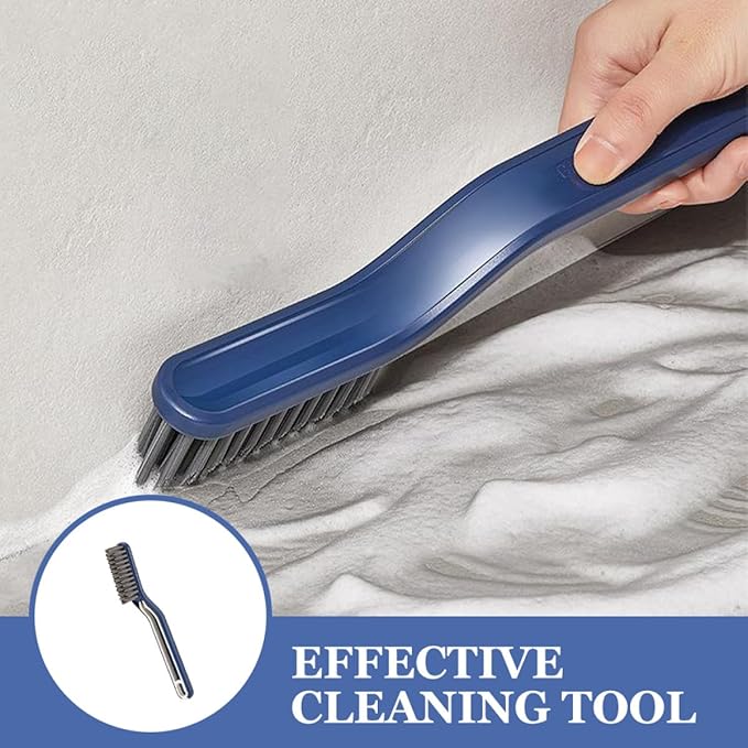 2pcs Crevice Cleaning Brush Set Hard Bristles for Bathroom and Kitchen Small Spaces, Long Handle Scrub Brush for Window Tracks, Faucets, Grout, and Floor Gaps, Blue