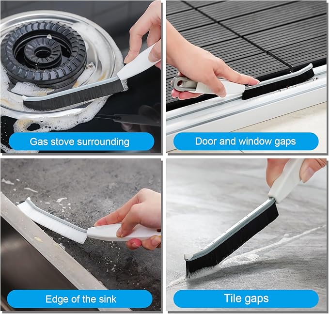 Hard Bristle Crevice Cleaning Brush,Multifunctional Gap Scrub Brush, Suitable for Tile Gaps, Bathroom, Kitchen, and Sink, with Anti-Slip Handle Design (2 Pieces)