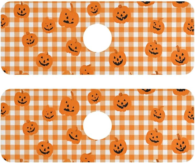 Halloween Orange Plaid Pumpkins Kitchen Sink Splash Guard Faucet Mat Diatomite Absorbent Pad for Bathroom RV 14.7x5.4in 1PCS water