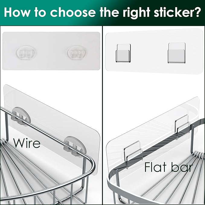 Shower Caddy Sticky Pads, Adhesive Replacement Stickers, Shelf Basket Strips, Strong Hooks for Bathroom, Transparent Wall Mount, 12 Pack, 6 1/2"