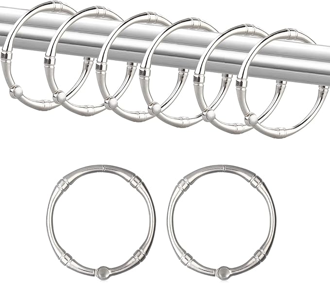 Shower Curtain Hooks, Rustproof Decorative Shower Curtain Rings Metal Round Shower Hooks for Bathroom Shower Rod, 12 Pack (Nickel)