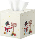 Luxspire Christmas Tissue Box Cover, 5.51" Square Tissue Box Cover with Magnetic Closure, Tissue Box Holder Christmas Decor for Living Room Bedroom Countertop Cars Hotels, Christmas Snowman