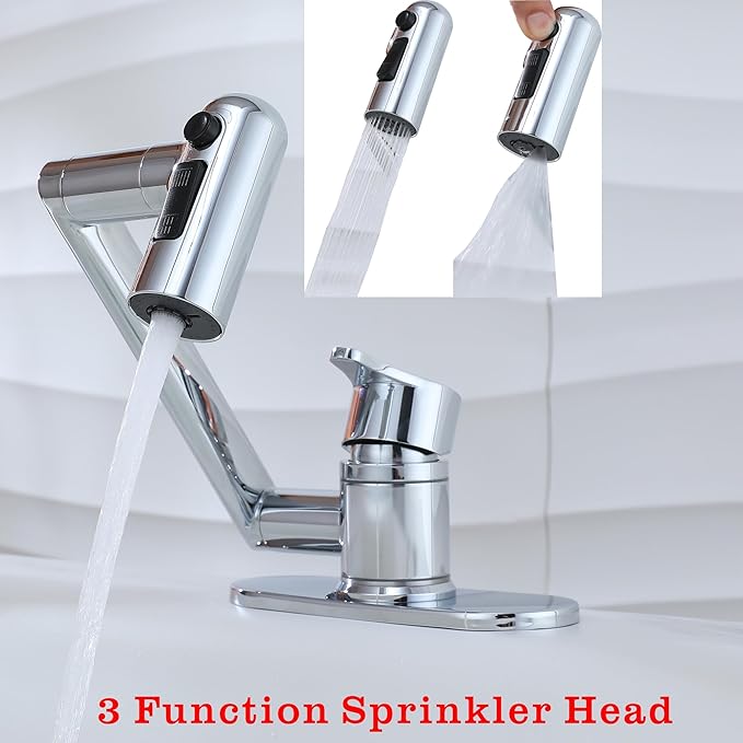 Bropury Rotatable Bathroom Faucets，Single Hole Golden Bathroom Faucet 1 Hole or 3 Hole，Lavatory Basin Vanity Faucet for RV Caravan Marine Boat Yacht(Brushed Gold) (1 Pack-Chrome)