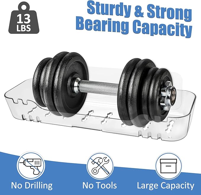 2 Pack Acrylic Shower Shelves, Adhesive Shower Organizer Wall Mounted Shower Caddy Bathroom Organizers and Storage No Drilling, Quick-Dry, Easy to Clean and Install, Clear