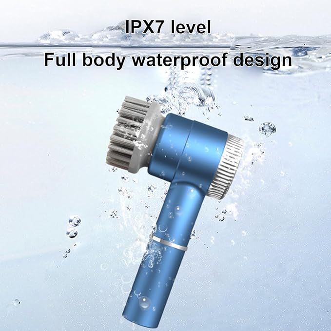 Electric Cleaning Brush, Cordless Rotating Scrubber with 5 Replaceable Brush Heads 3 Speed Settings IPX7 Rechargeable, for Kitchen Bathroom Tiles Shower Glass
