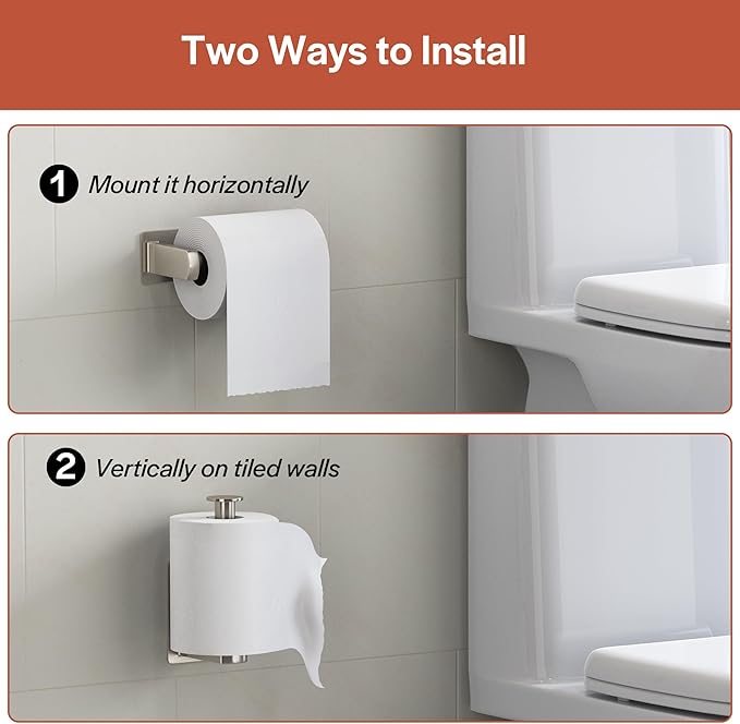 Toilet Paper Holder, Self-Adhesive Toilet Paper Roll Holder for Bathroom and Washroom, No-Drill SUS 304 Stainless Steel