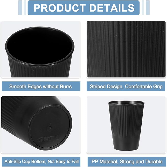uxcell 4 Pcs Simple Toothbrush Cup, 3.3 x 3.3 x 4.2 Dishwasher Safe Bathroom Tumbler Reusable Plastic Cup Set for Storing Toothpaste Combs, Black