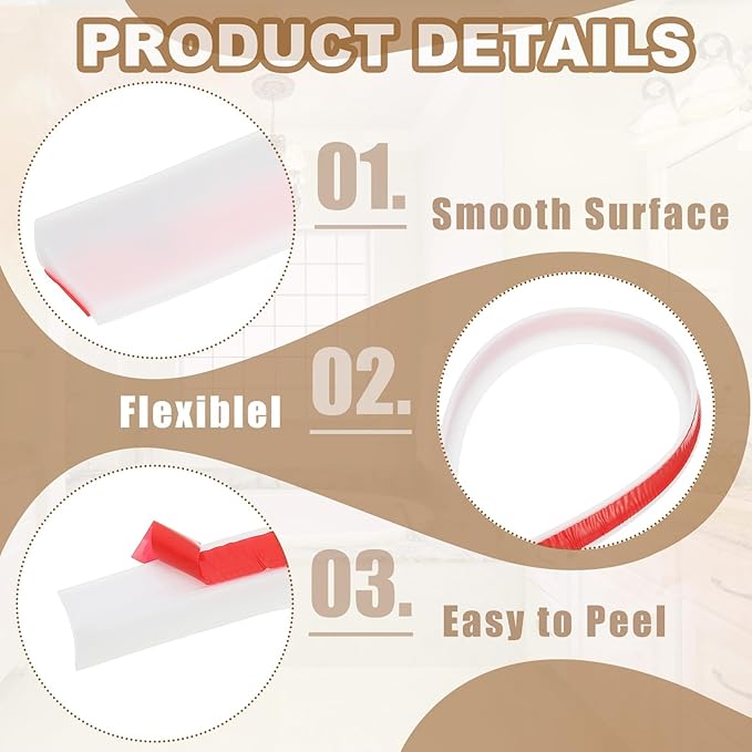 PATIKIL 79 Inch Collapsible Shower Threshold Water Dam Guard, Shower Stopper Barrier Self Adhesive Sink Splash Guard for Frameless Shower Door Bottom, White (0.8"Wx0.5"T)