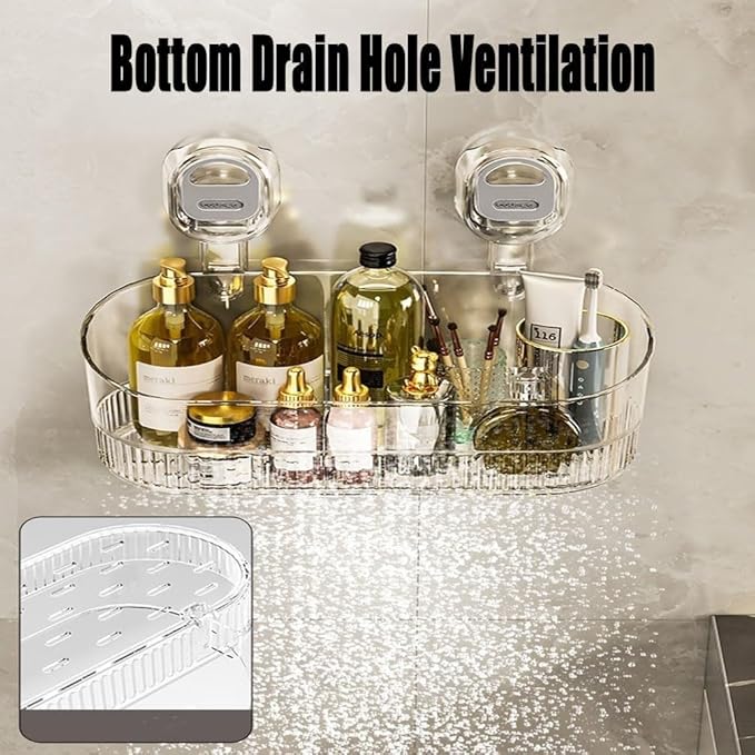 No-Drill Bathroom Suction Storage Box, Large Capacity & Strong Load-Bearing, Glacier Pattern Suction Cup Shower Caddy Hanging Shower Shelf Heavy Duty Shower Organizer (Gray)