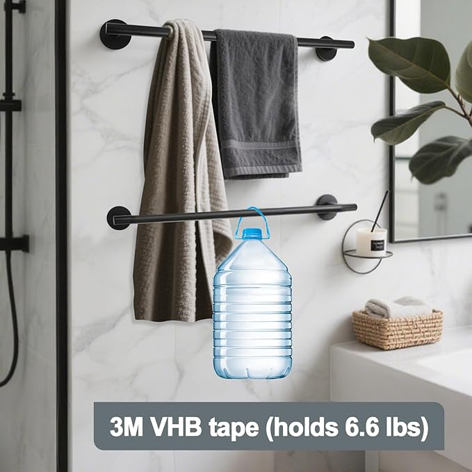 24 Inch Matte Black Towel Rack-Over The Door Towel Rack,Wall Mounted Towel Racks for Bathroom, Bathroom Towel Holder&Towel Bar,No Drill Easy istall bathroorm Furniture