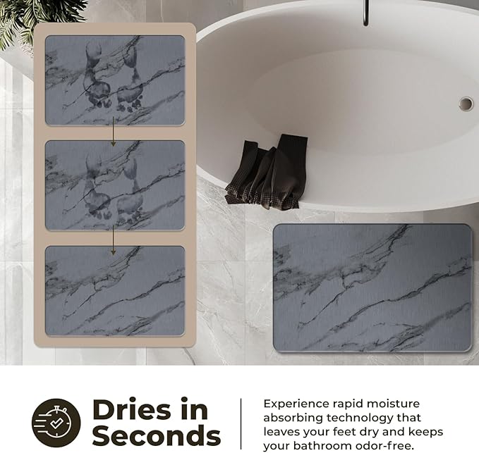 Stone Bath Mat Diatomaceous Earth Shower Mat Non-Slip Super Absorbent Diatomite Stone Bath Mats for Bathroom Floor Quick Drying Natural Easy to Clean (23.5 x 15) - Graphite