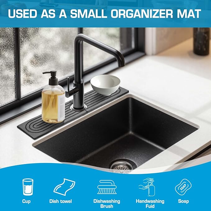 Faucet Mat for Kitchen Sink, Diatomite Quick Drying Tray , Long 23.6'' Kitchen Sink Splash Guard and Bathroom Stone Tray for Counter. Super Absorben. (Dark gray-Rectangle, 15.7" x 4")