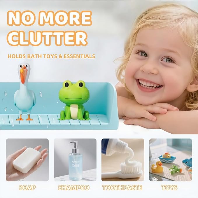 Bathtub Splash Guard for Kids - 2.6 Ft Length with Toy Tray & 11 Strong Suction Cups, Silicone Splash Guard for Easy Clean & Fold,Universal for Tubs,Bathroom & Kitchen Sinks