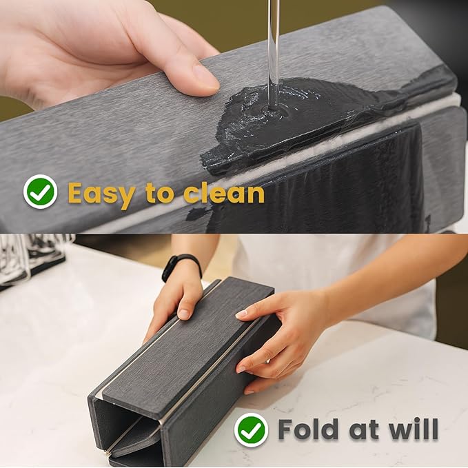 2 Pack Stone Dish Drying Mat Set (12"x16" Each, Gray) for Kitchen Counter - Super Absorbent Quick Dry Diatomaceous Earth Pad, Foldable & Non-Slip for Dishes, Sink, & Bathroom