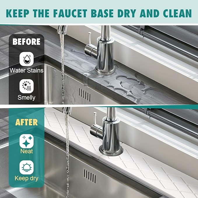 23.6 Inch Stone Faucet Mat for Kitchen Sink, Diatomite Absorbent Fast Drying Stone Sink Tray, Faucet Splash Guard Prevents Moisture for Kitchen Bathroom Countertop