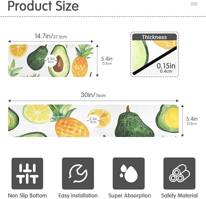 Cartoon Green Avocados Pineapples Kitchen Sink Splash Guard Faucet Mat Diatomite Absorbent Pad for Bathroom RV 14.7x5.4in 1PCS water