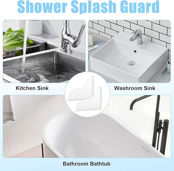 2 Pack Shower Corner Water Guard,Clear Self-Adhesive Splash Guard for Bathtub,Silicone Bathroom Shower Splash Guards to Keep Water in Bath,Easy to Install