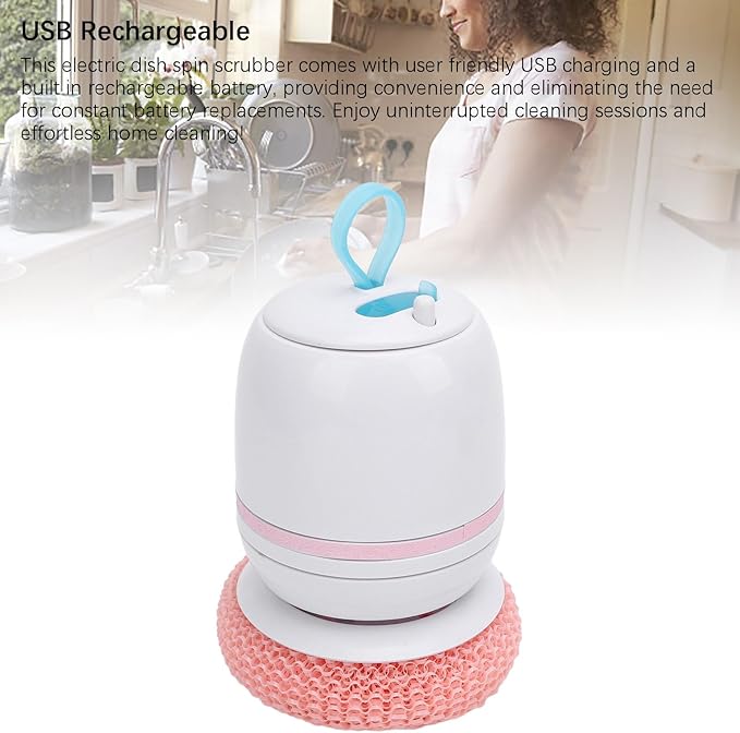 Cordless Dish Scrubber, USB Rechargeable Electric Dish Spin Scrubber, Easy & Quick & Efficient Cleaning, Practical Electric Dish Cleaning Brush for Dish Washing Kitchen (Roseate)