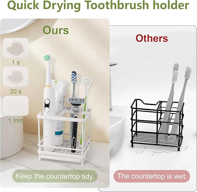 Carbon Steel Toothbrush Holders for Bathrooms, 5 Slots Kids Electric Tooth Brush and Toothpaste Organizer for Countertop, Shower, Vanity, White