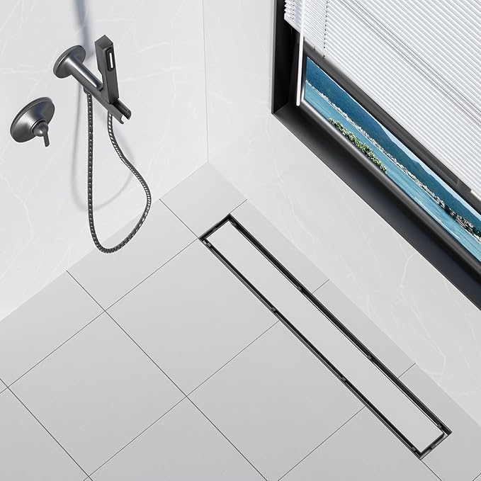 Neodrain 32 in Matte Black Linear Shower Drain- with 2-in-1 Flat & Tile Insert Cover, 304 Stainless Steel Rectangle Shower Floor Drain,Floor Shower Drain