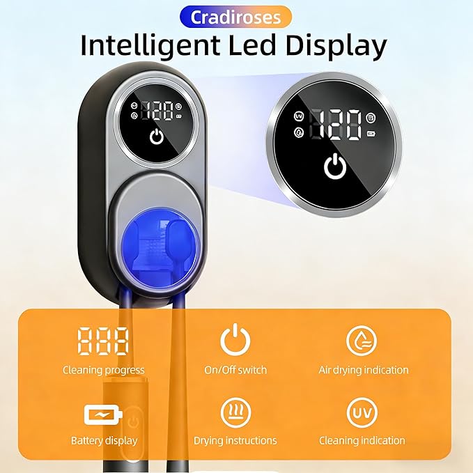 Black UV Toothbrush Sanitizer Holder - 2 Slots Auto-Sensor Wall-Mount with LED Smart Screen, Heated Fan Drying, Rechargeable for Bathroom