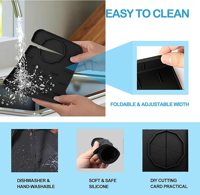 Mini Sink Splash Guard & Faucet Mat for Kitchen Sink Compact 8.3" Kitchen Faucet Splash Guard Mat, Small Kitchen Sink Organizer & Sponge Holder for Kitchen, Bathroom, Corner Sink (Black)