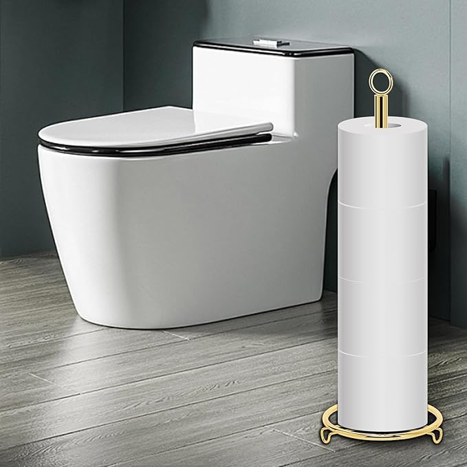 Bath Toilet Paper Holder, Metal Toilet Tissue Roll Organizer Storage, Tissue Paper Holder Stand for Bathroom/Kitchen Countertop (21” H, Gold)