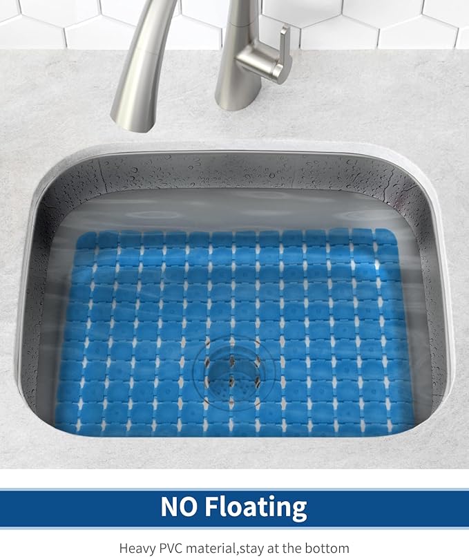 Bligli Sink Mat for Stainless Steel/Ceramic Sinks, 2 Pack 15.8x11.8 inches PVC Sink Protectors for Bottom of Kitchen Sink, Dishes and Glassware drain Mats, Durable and Fast Draining (Blue)