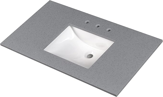 MSI Sparkling Gray Vanity Top with Under Mount Rectangle Ceramic Sinks, Engineered Marble Stone, 4" CC Faucet Holes, 49"X22"