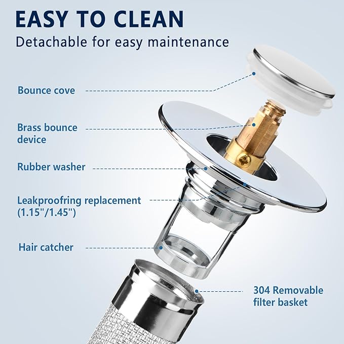 2pcs Bathroom Sink Drain Strainer Pop Up Sink Drain Stopper with Removable Stainless Steel Filter Basket, for US Universal Bathroom Kitchen Basin Sink Stopper Bathroom Sink Stopper