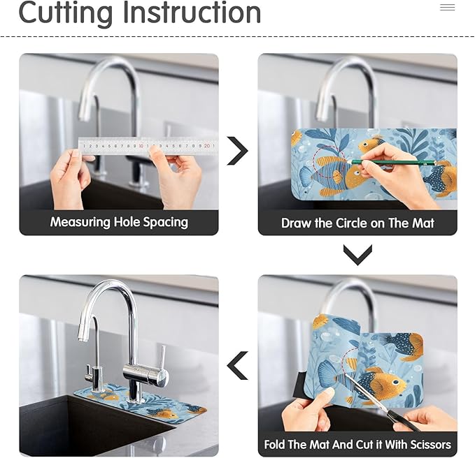 Blue Tropical Fish Bubbles Kitchen Sink Splash Guard Faucet Mat Diatomite Absorbent Pad for Bathroom RV 30x5.4in 1PCS water