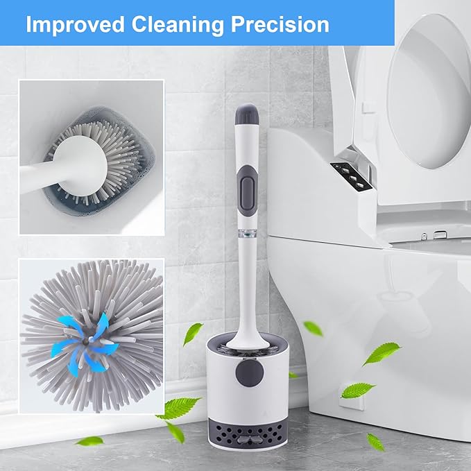 Toilet Brush and Holder Set | Toilet Scrubber,Long-Handle Ergonomic Attachment Scrubber Cleaning Tool Scrub-Resistant Bristles for Apartment Shower Bathroom RV Grout Restoration Sink Stone Floor