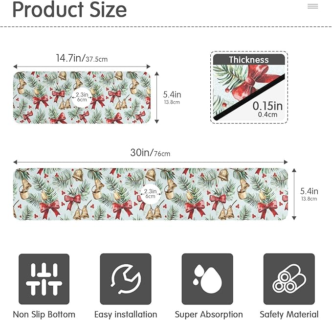 Bows Holly Bell Beige Gingerbread Snowflakes Kitchen Sink Splash Guard Sink Faucet Mat Faucet Handle Drip Catcher Drain Mats for Kitchen Bathroom Countertop Absorbent Dish Drying Pad 2Pack 30