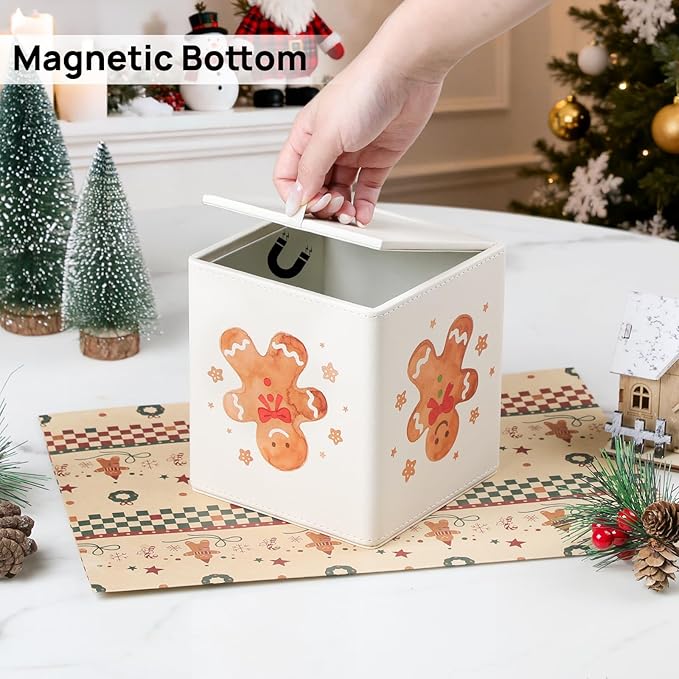 PU Leather Tissue Box Cover Square Tissue Box Holder with Magnetic Closure, Decorative Tissue Holder for Bathroom Bedroom Office (Gingerbread Man)