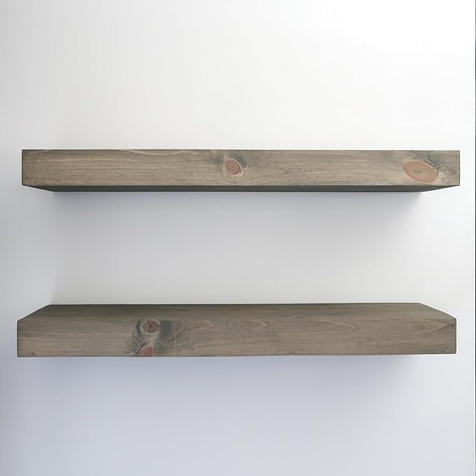 Urbandi Modern Floating Shelves 3 Inches Thick for Wall, Wide Shelves for Kitchen, Living Room, Bedroom, and Bathroom, Natural Pine Wood, Rustic Wooden Shelf, (Set of 2) (Aged Barrel, 48Lx3Hx6D)