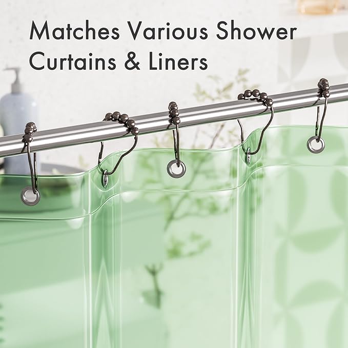 Amazer Bronze Shower Curtain Hooks, 12PCS Rust-Resistant Metal Shower Hooks Ring Shower Rings for Curtain, Rolling Shower Curtain Rings for Bathroom Shower Rod Shower Curtain Hangers