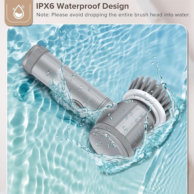 Electric Cleaning Brush, Rechargeable Multifunctional Scrubber for Kitchen and Bathroom, IPX6 Waterproof, 350rpm High Speed, 1500mAh Battery, with Multiple Brush Heads (grey, 5 brush heads)