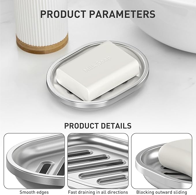 Kitchen Soap Holder,Stainless Steel Soap Dish with Draining Tray,Double Layer Stainless Steel Sponge Holder,Soap Box for Bathroom and Bathtub
