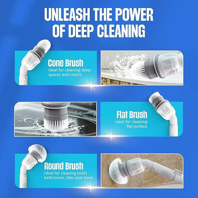 Scrubtastic Spin Scrubber, Electric Shower Scrubber – Rechargeable, Multipurpose Extendable Tile Cleaner, Bathroom, Floor & Grout Bathtub Power Scrubber with 3 Rotating Brush Heads, Improved for 2022