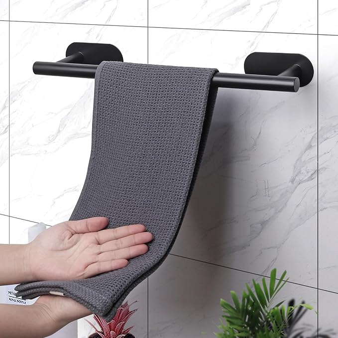 JiGiU Self Adhesive Towel Bar Bathroom Hardware Set Include 16-Inch Bath Towel Bar,Toilet Paper Holder Towel Ring & 3 Packs Towel Hooks Stainless Steel Wall Mount No Drill Sticky on Towel Holder Kit