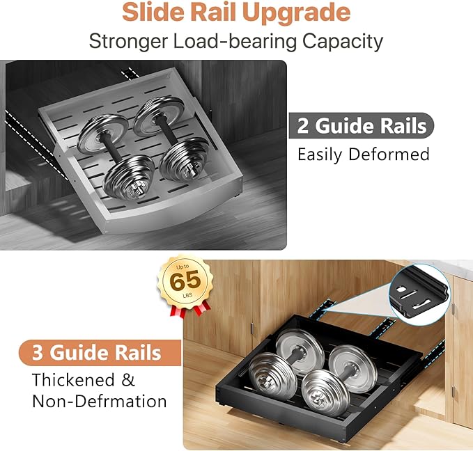 1 Pack Pull out Cabinet Organizer, Width (12"-19") Depth (17"-23"), with 3 Rails Adjustable Slide, Expandable Pullout Drawers for Cabinets, No Drill Adhesive Kitchen Drawers for Pantry Shelves