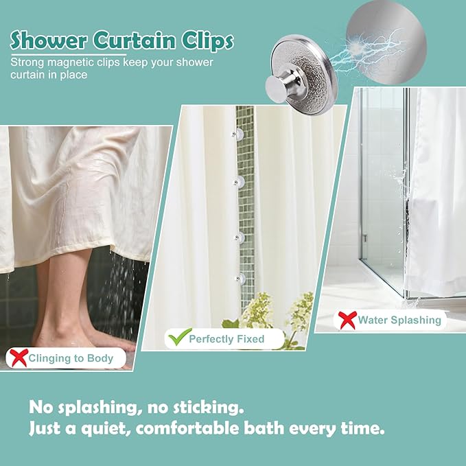 8 Pcs Shower Curtain Weights Magnetic with Back Tack, Keep Curtain Liners Closed&Tight to Side Walls, Windproof Stop Protect Splash Clips Heavy Strong Magnets Add Weight with 16 Patch, for All Tubs