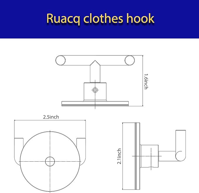 Ruacq Adhesive Double Towel Hook Chrome Round Base Bathroom Robe Self-Adhesive Towel Holder Hand Towel Hanger Stainless Steel and Zinc Alloy Modern Polished Chrome 2 Pack