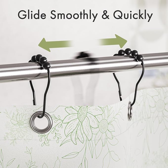 Amazer Matte Black Shower Curtain Rings - Set of 12 - Rust-Resistant Metal Shower Hooks for Bathroom Shower Rod
