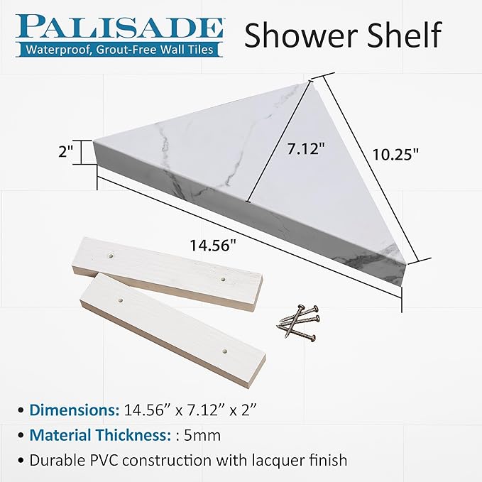 Palisade Vinyl Waterproof Corner Shower Shelf in Frost Nickel