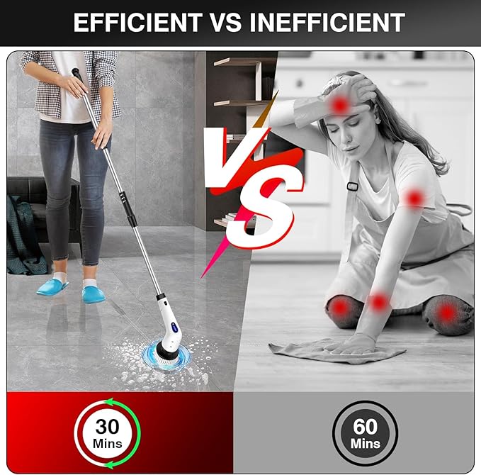 Electric Spin Scrubber Cordless Cleaning Brush, 9 in 1 Electric Shower Scrubber with Long Arm, Waterproof Bathroom Cleaner Brush, 320RPM 2-Speeds Power Scrubbers for Cleaning Bathroom Floor Tile Tub